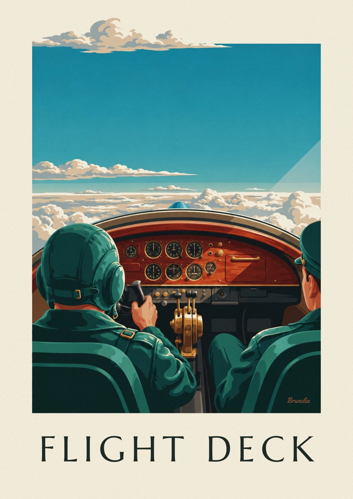 Propeller plane cockpit dials and instruments poster