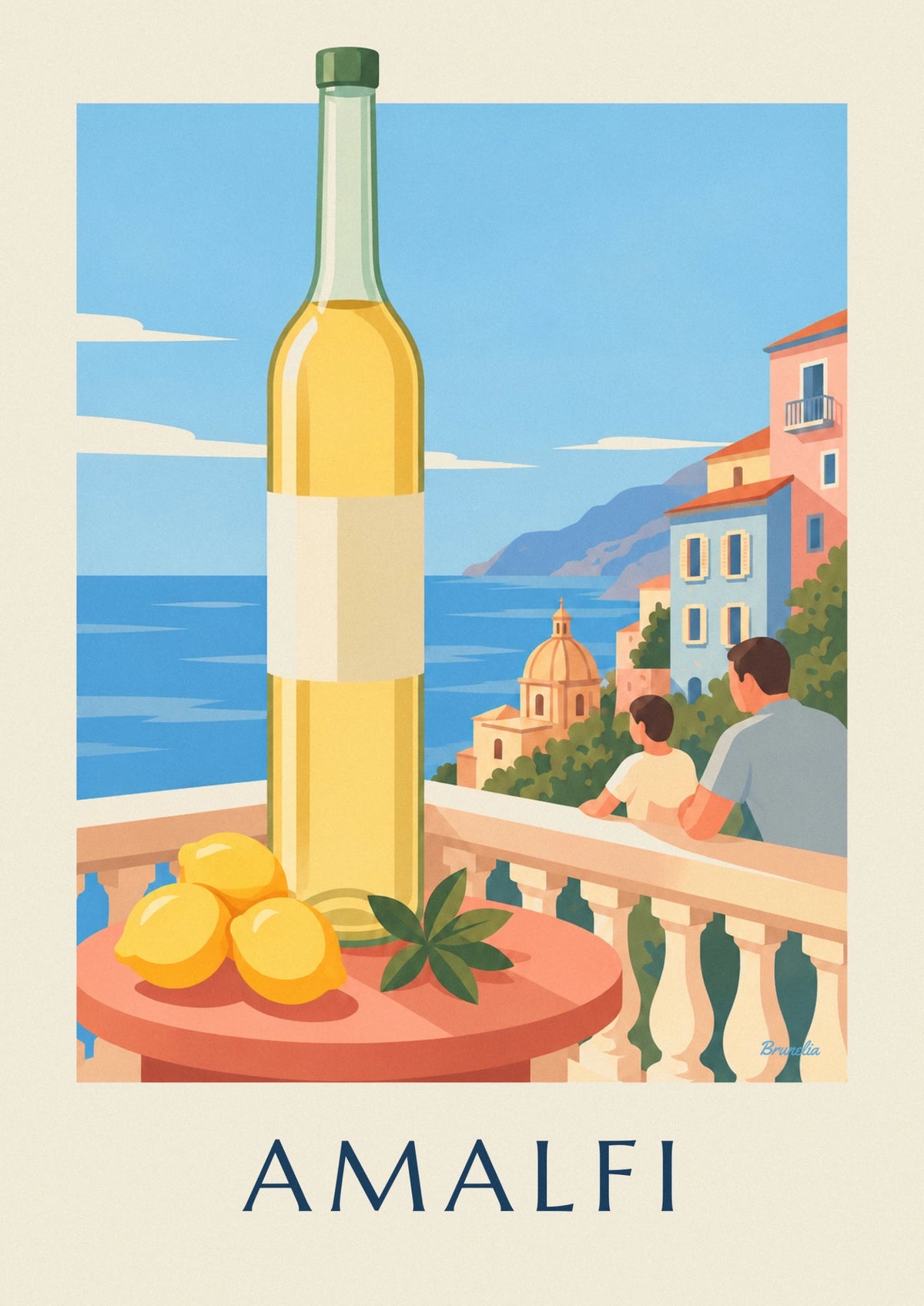 Limoncello bottle and lemons on the Amalfi Coast poster