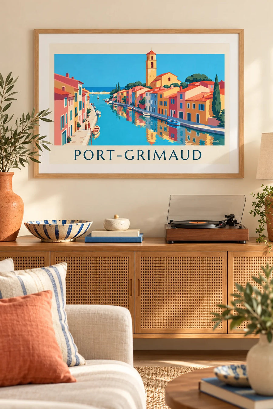 Poster Kanäle und bunte Häuser von Port-Grimaud: gerahmt an der Wand