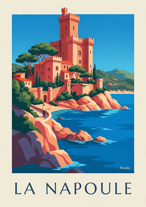Affiche château de la Napoule au bord de la mer : l'affiche entière