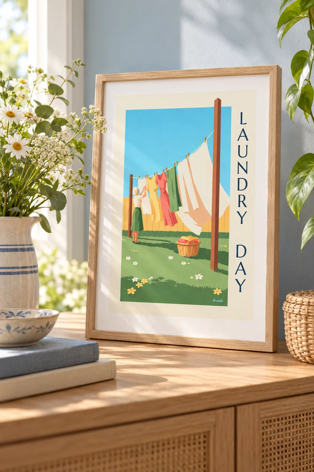 Laundry room: Laundry day white linens drying in the sun poster on the wall