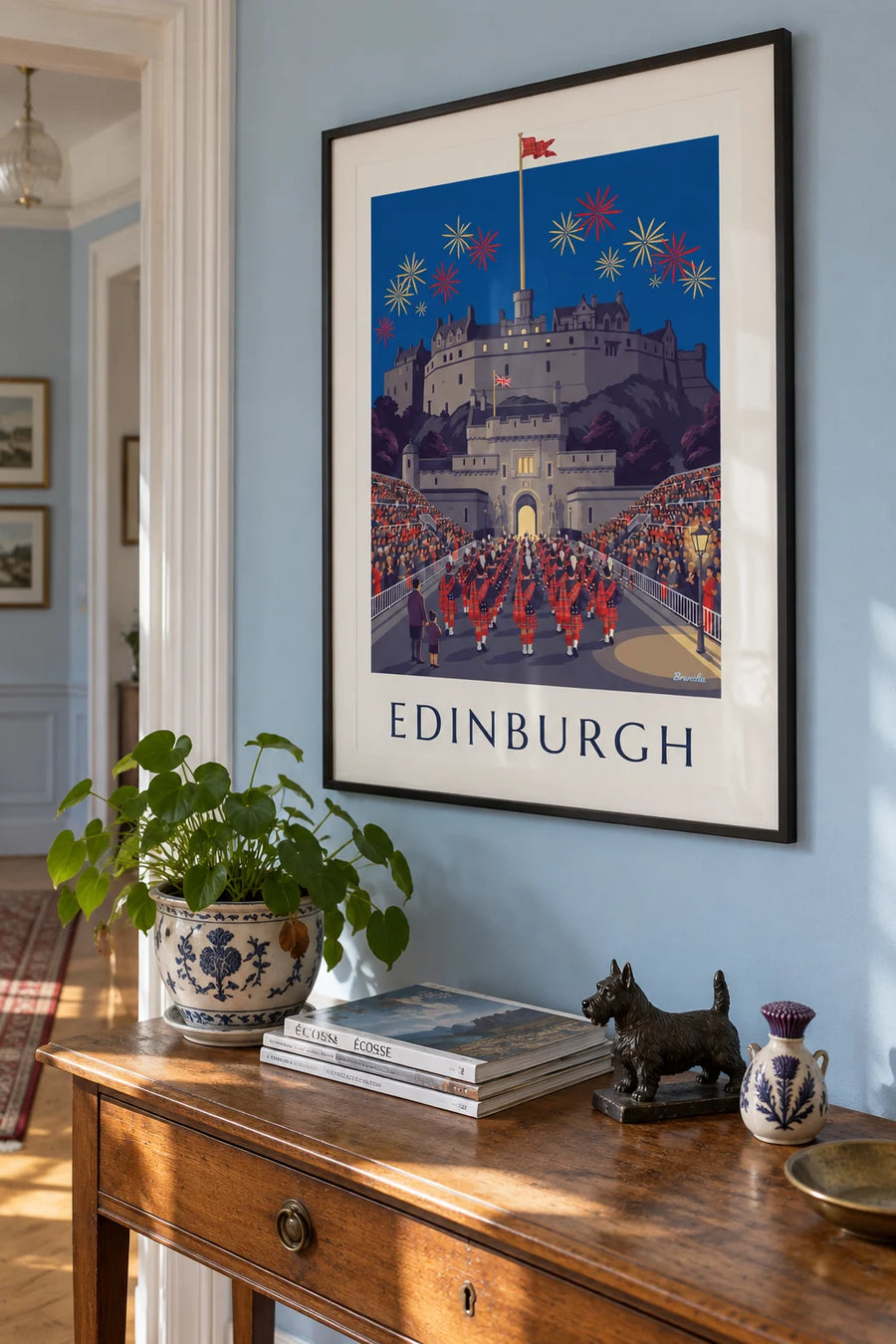 Affiche château d'Édimbourg et Military Tattoo de nuit : encadrée au mur
