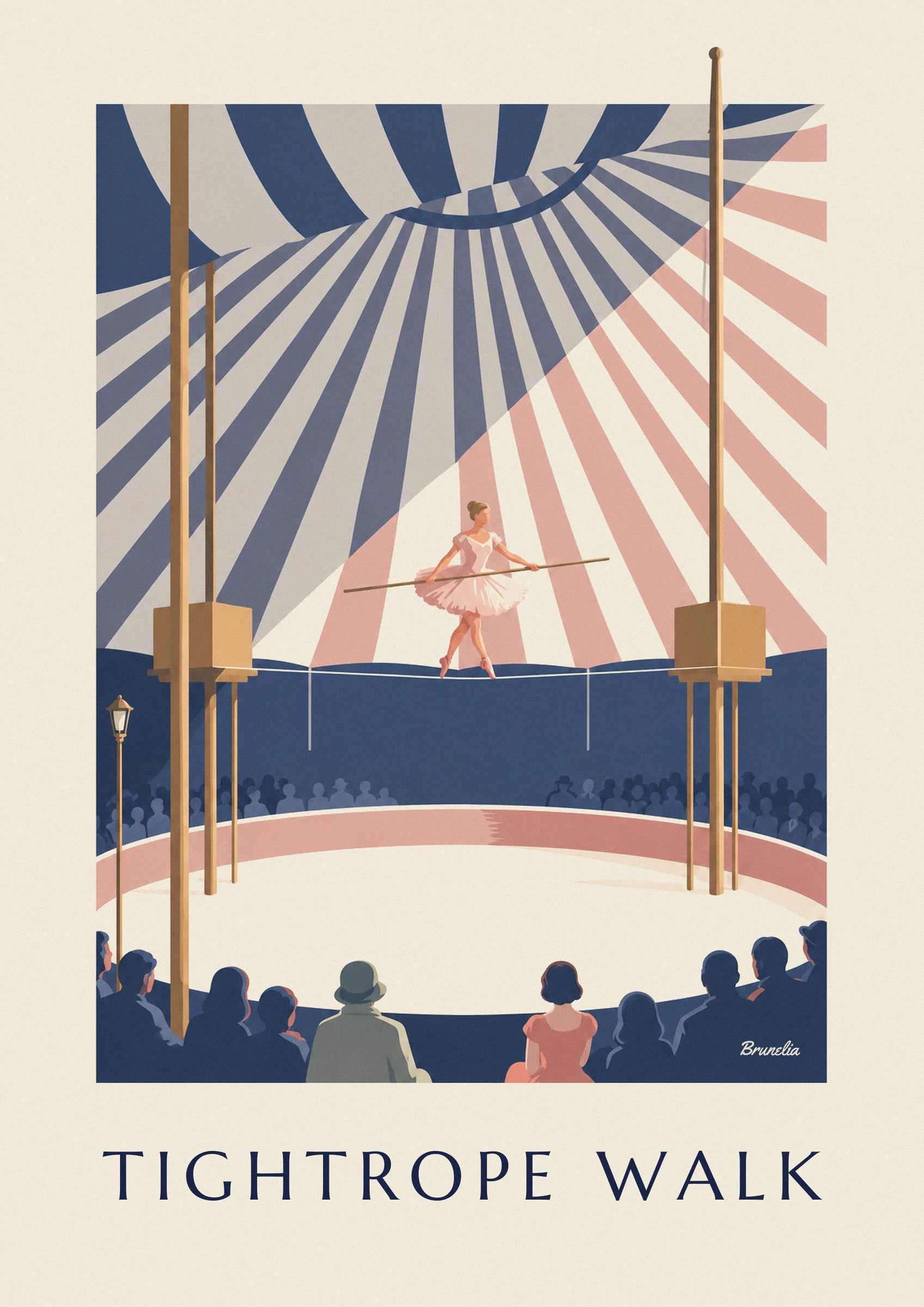 Poster Seiltänzer Akrobat auf gespanntem Seil unter dem Zirkuszelt: Detail in Nahaufnahme