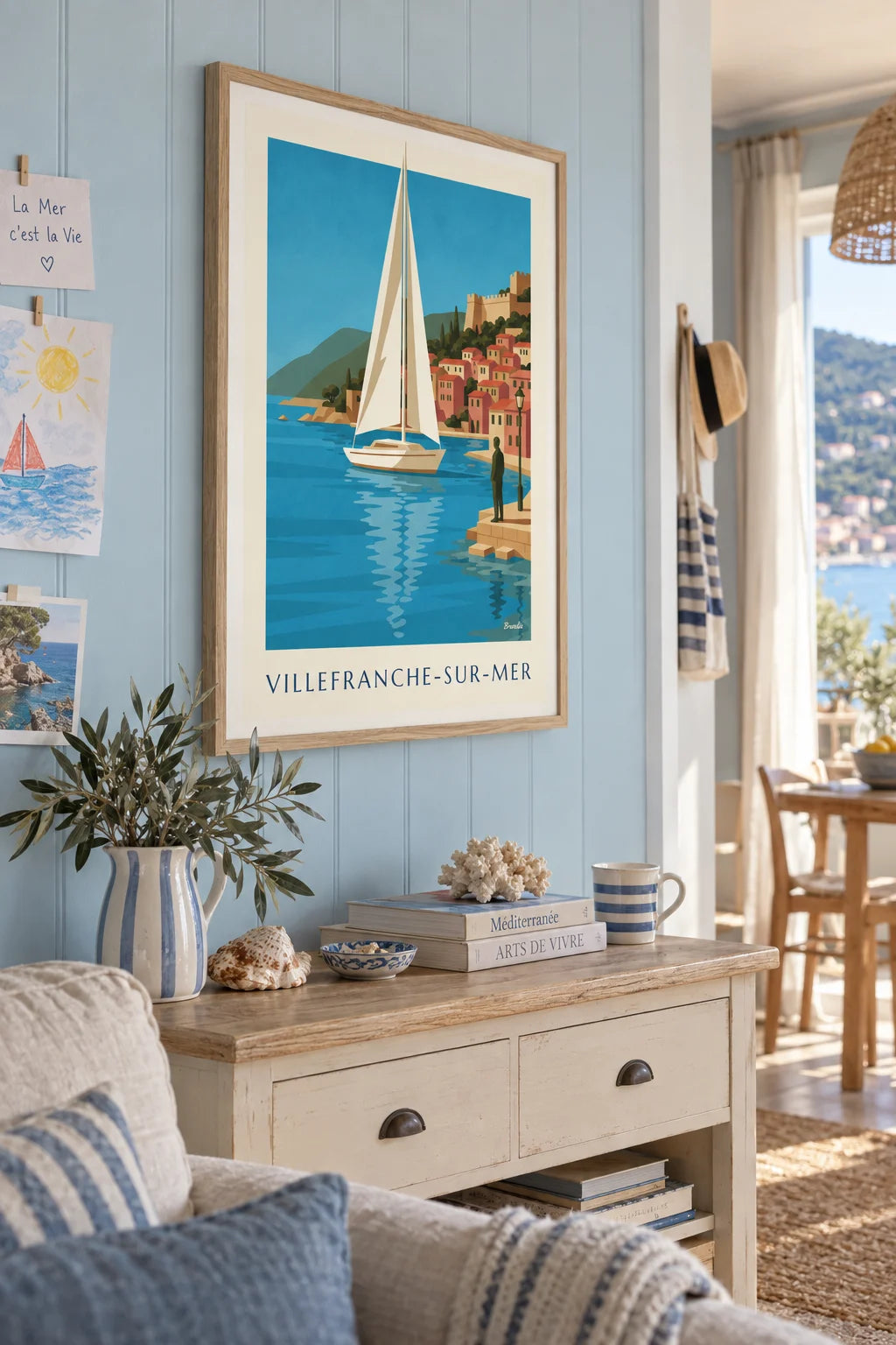 Mise en situation de Affiche voilier dans la rade de Villefranche-sur-Mer