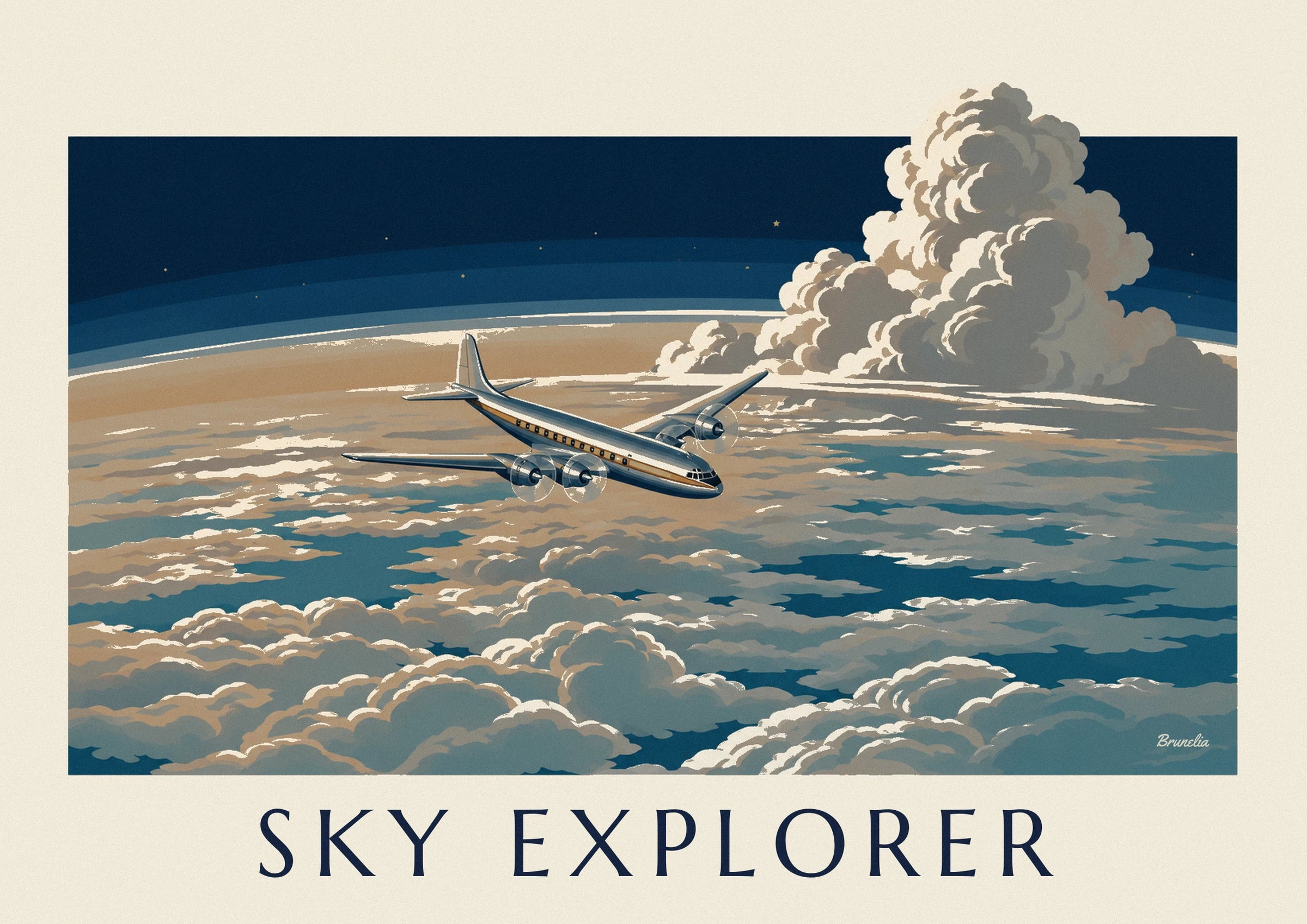 Poster Passagierflugzeug über einem Wolkenmeer: Detail in Nahaufnahme