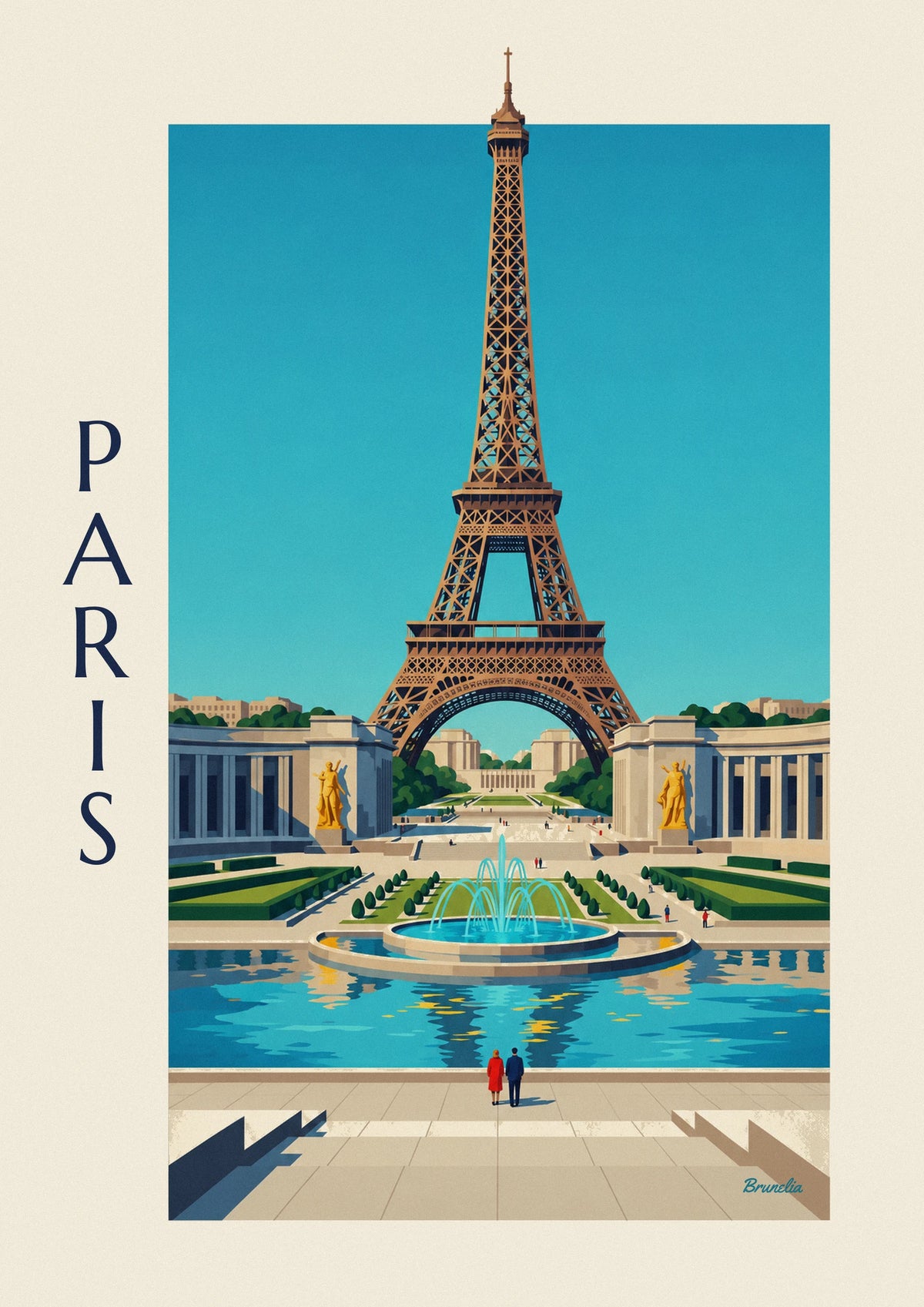 Poster Palais de Chaillot und Trocadéro-Brunnen in Paris