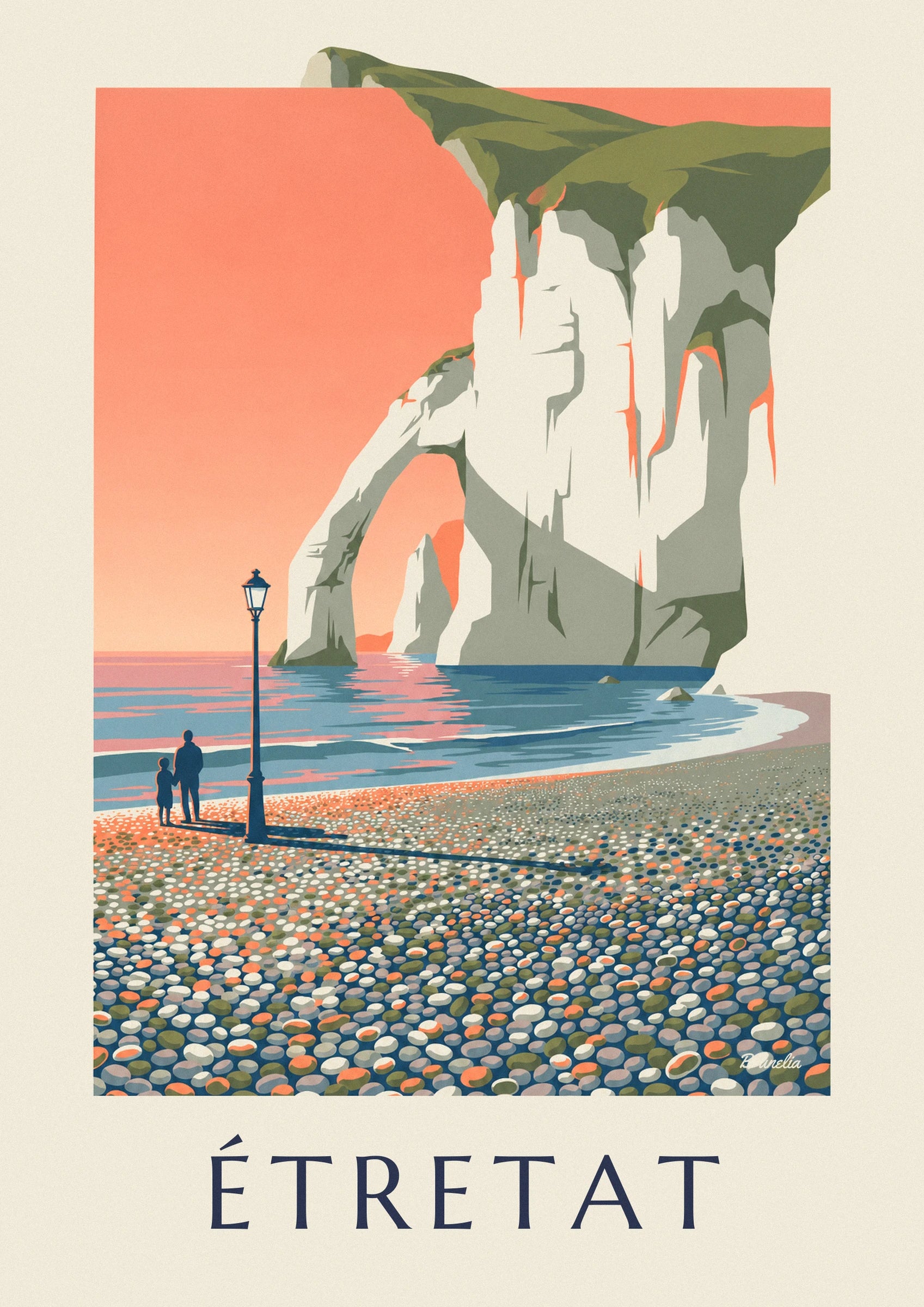 Poster weiße Klippen von Étretat bei Sonnenuntergang: Detail in Nahaufnahme