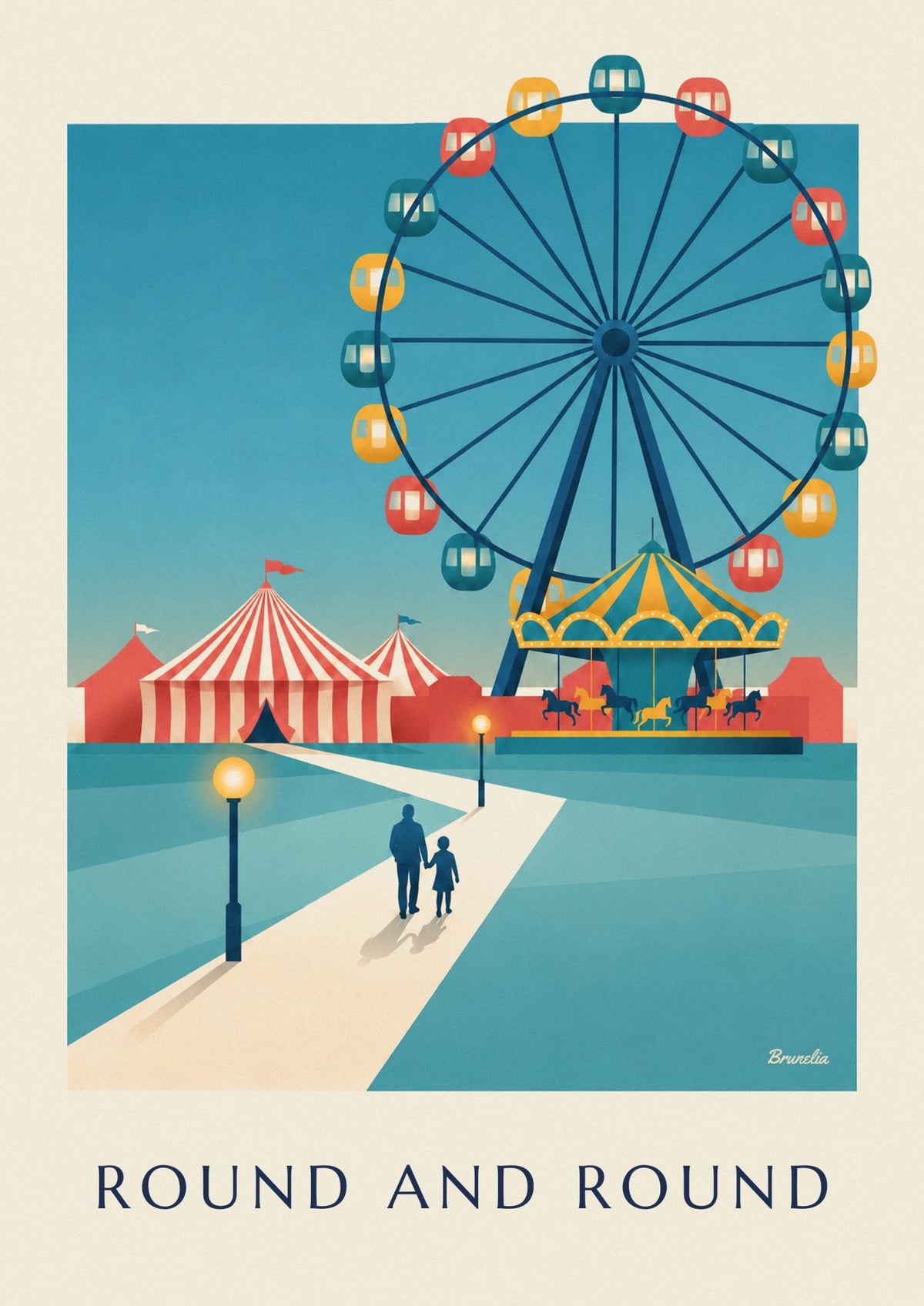 Affiche grande roue illuminée de parc d’attractions
