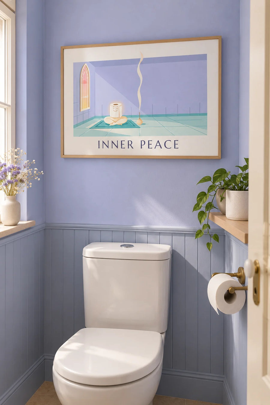 Poster Toilettenpapierrolle in Zen-Meditation: gerahmt an der Wand