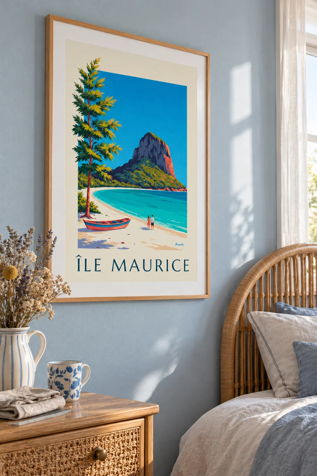 Le Morne Brabant and Mauritius lagoon poster on the wall
