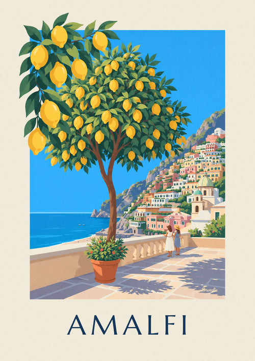 Poster of lemons and an Amalfi Coast village: the full poster