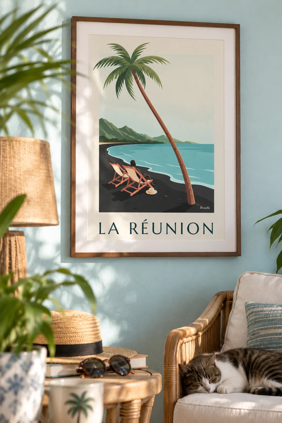 Poster Liegestühle mit Blick aufs Meer auf La Réunion: gerahmt an der Wand