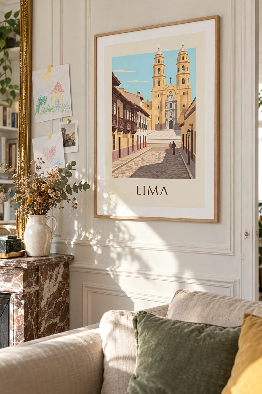 Affiche rue coloniale de Lima et basilique San Francisco : encadrée au mur