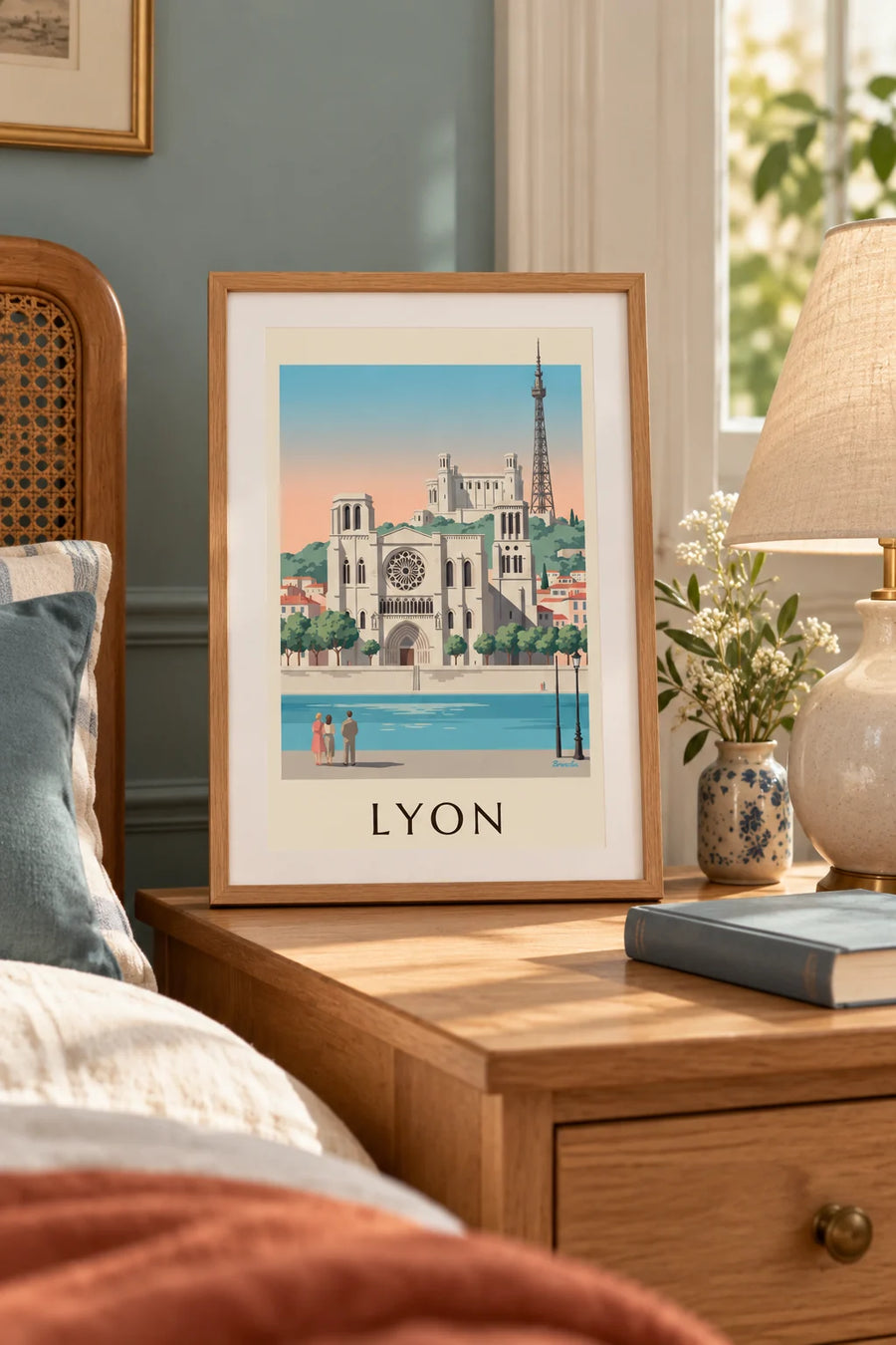Poster Kathedrale Saint-Jean und Saône-Ufer in Lyon: kleines A4-Format im Rahmen