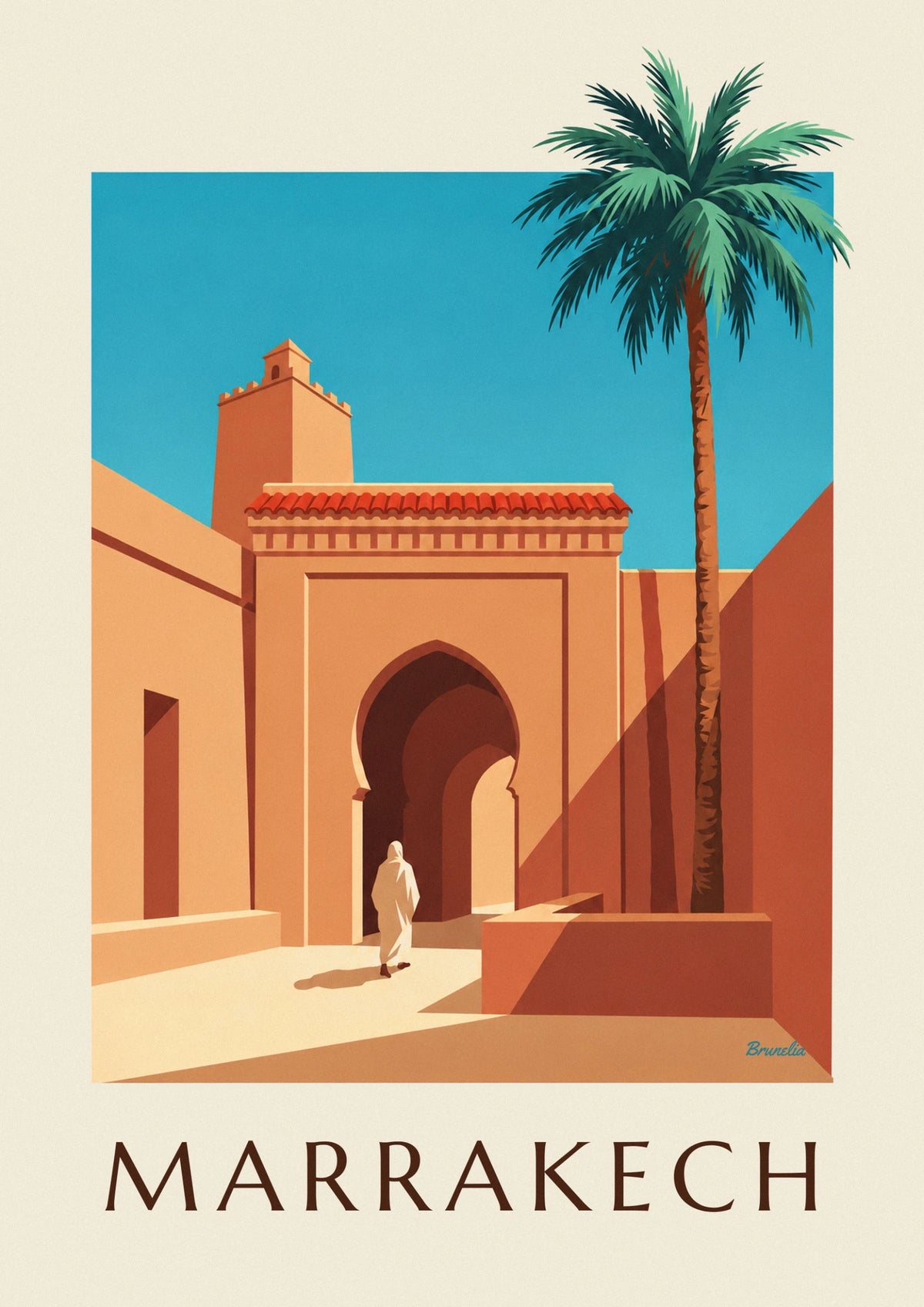 Bab Agnaou gate and minaret in Marrakech poster