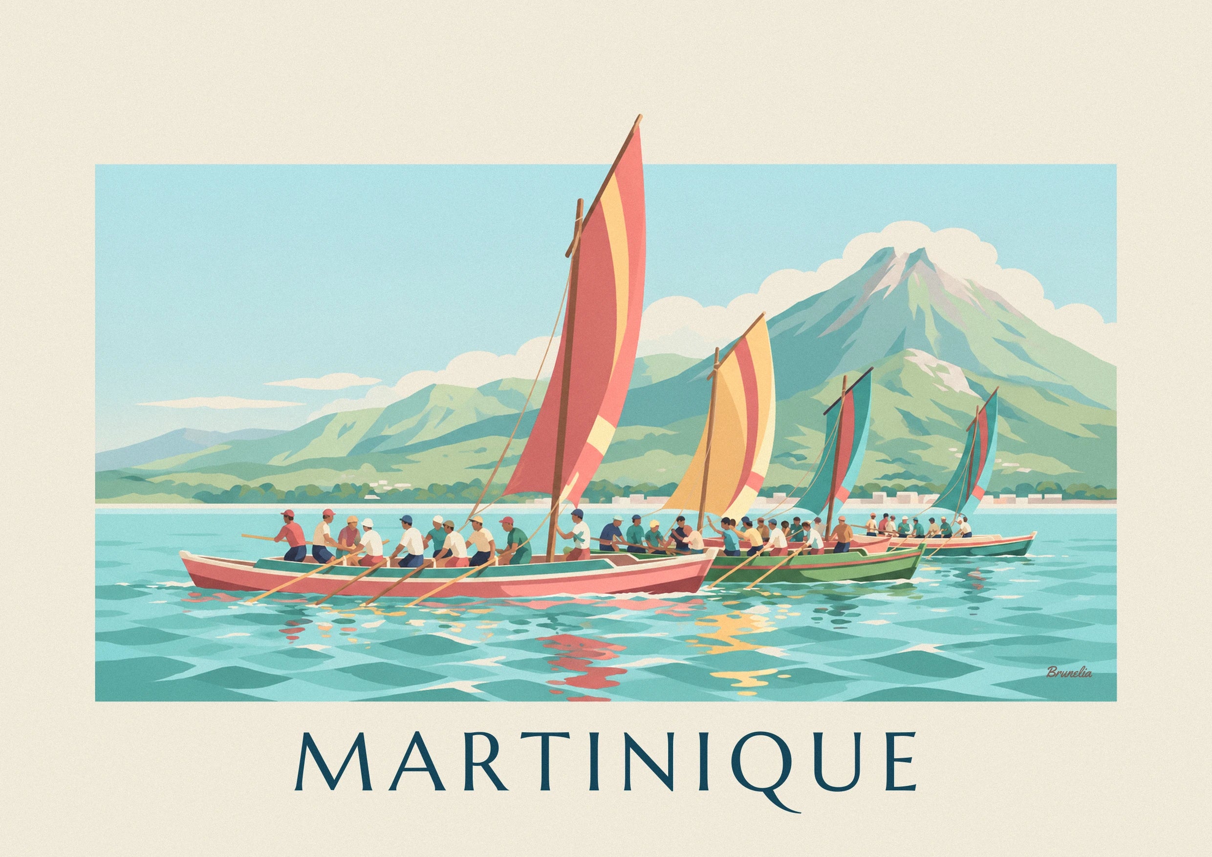 Poster Yoles rondes beim Rennen vor Martinique: Detail in Nahaufnahme