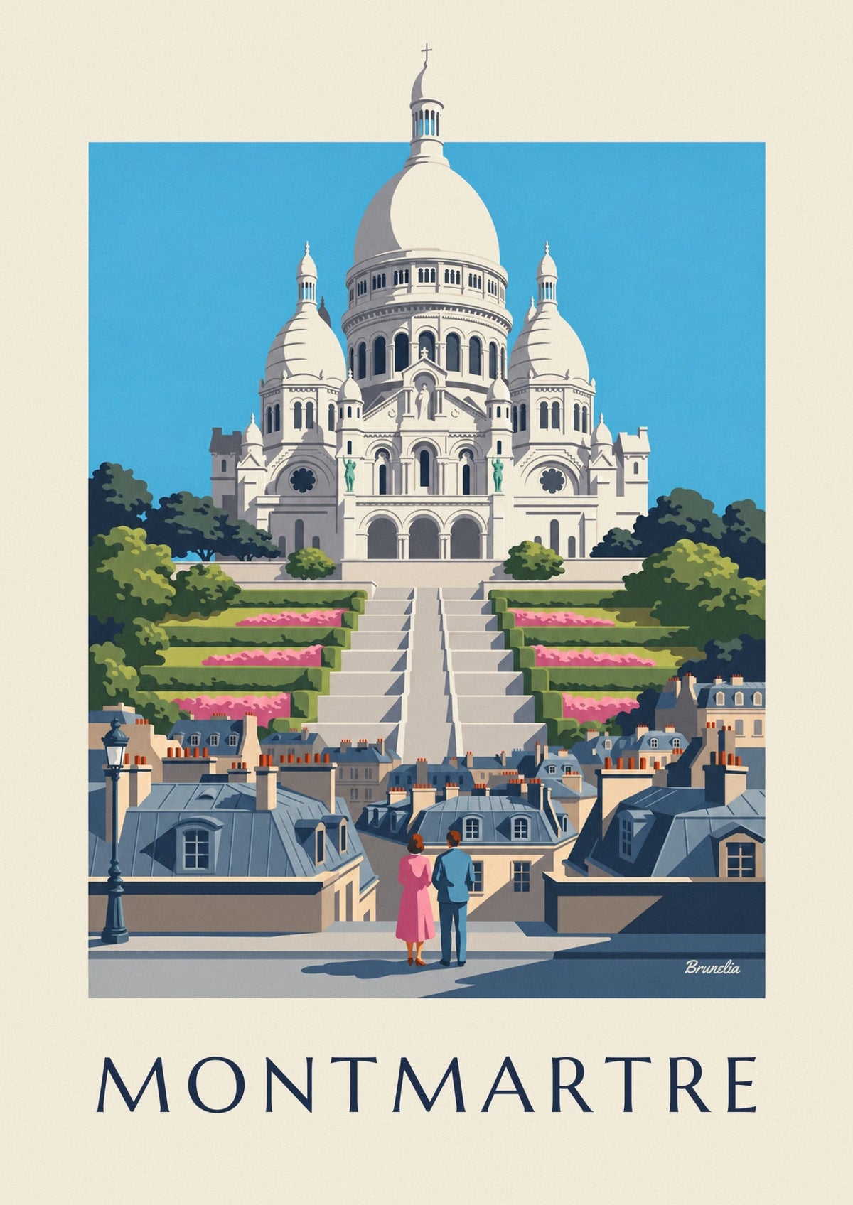 Sacré-Cœur on Montmartre hill and Paris rooftops poster