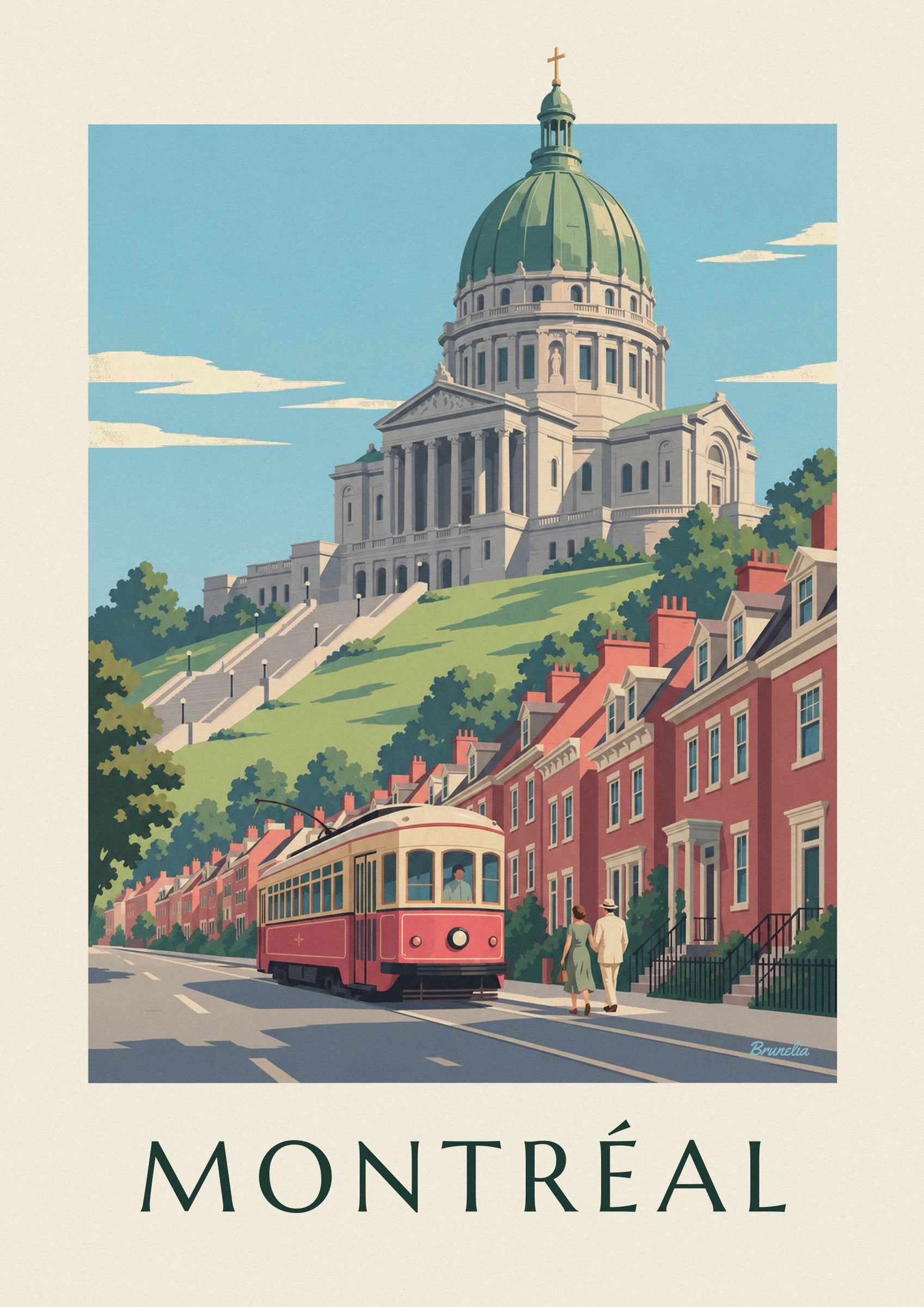 Poster rote Straßenbahn auf dem Weg zum Saint-Joseph-Oratorium: Detail in Nahaufnahme