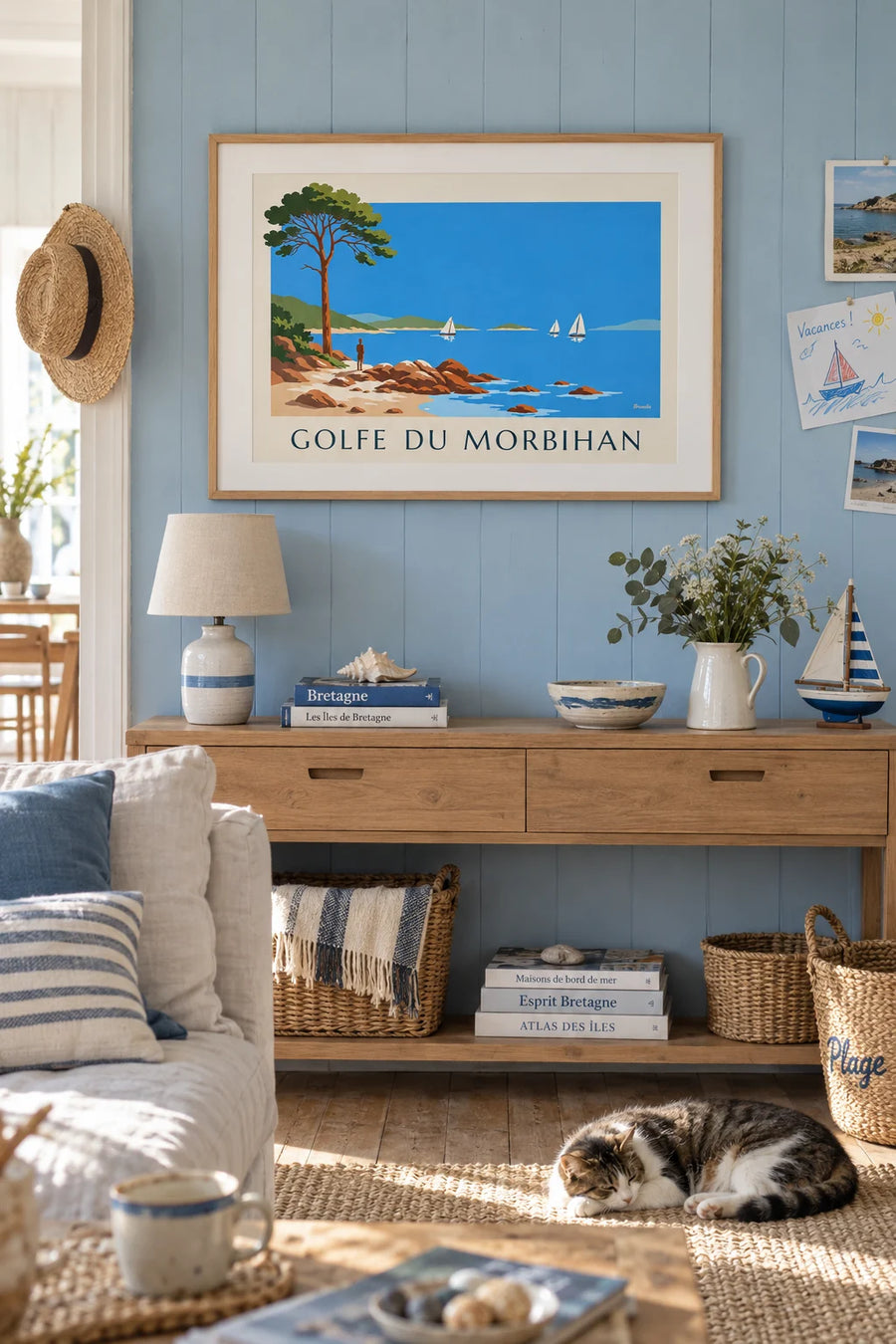 Poster of the Gulf of Morbihan, islands and sailboats: framed on the wall