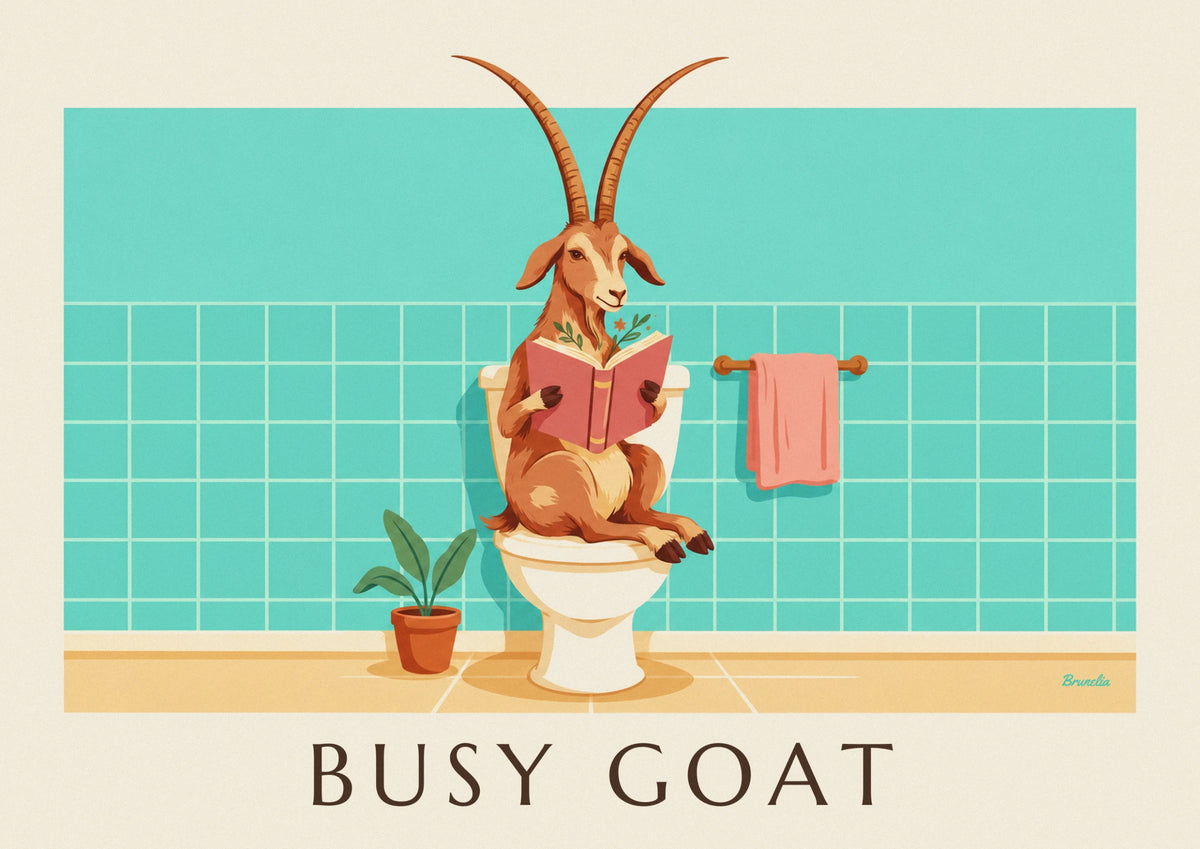Funny goat reading on the toilet poster