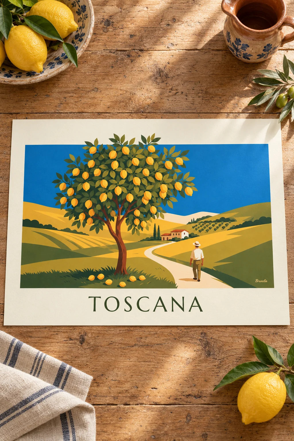 Cuisine : mise en situation de Affiche citronnier dans un jardin de Toscane sous le soleil