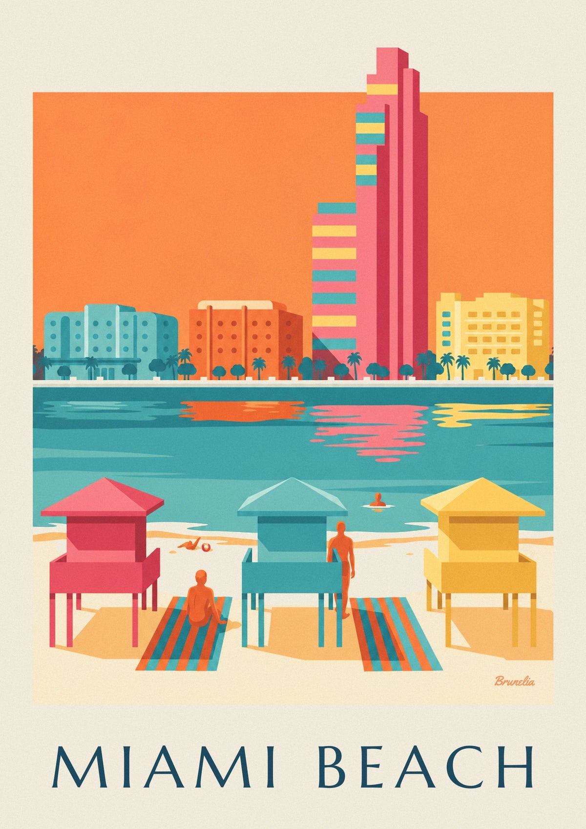 Colorful lifeguard stands on Miami Beach poster