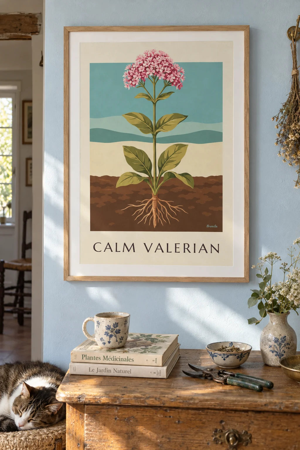Valerian medicinal plant poster on the wall
