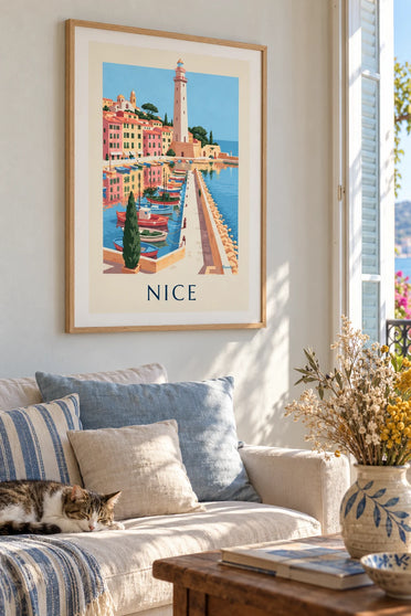 Affiche port Lympia de Nice et ses bateaux : encadrée au mur