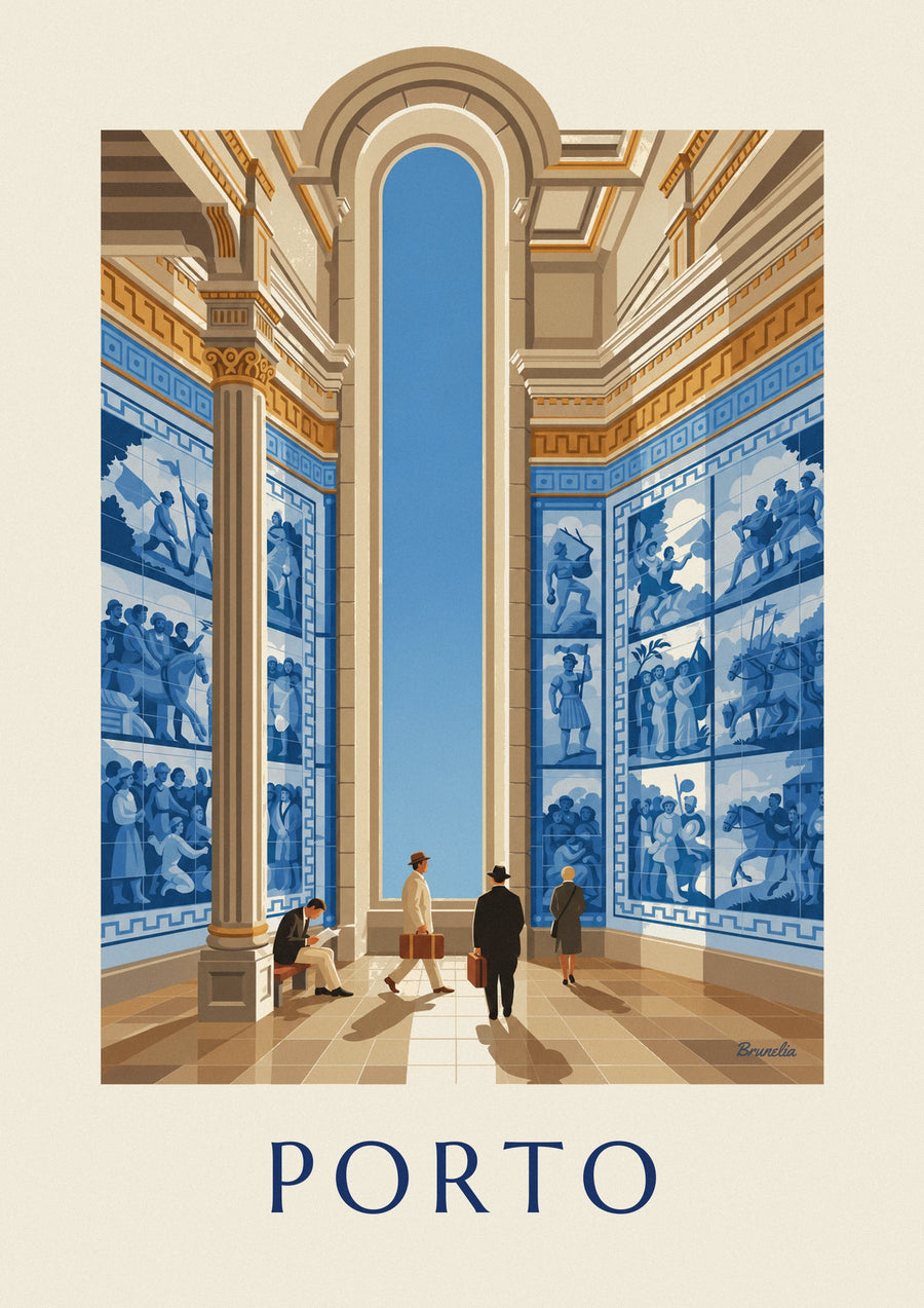Poster Azulejos im Bahnhof São Bento in Porto