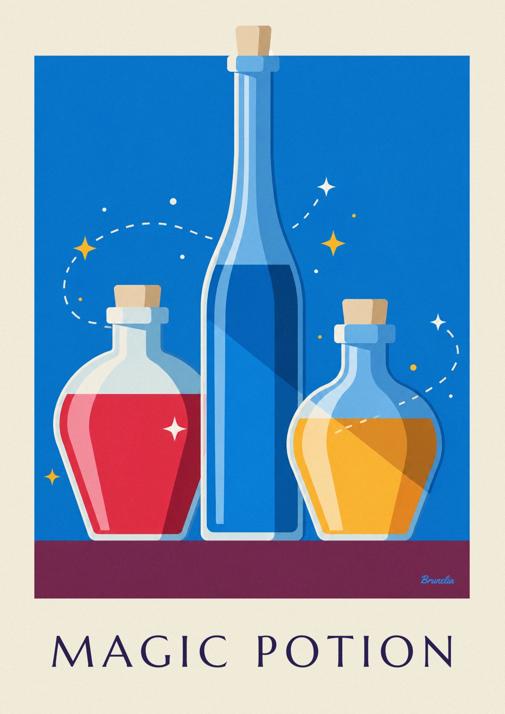Un flacon arrondi rempli de potion rouge, avec un reflet blanc en étoile