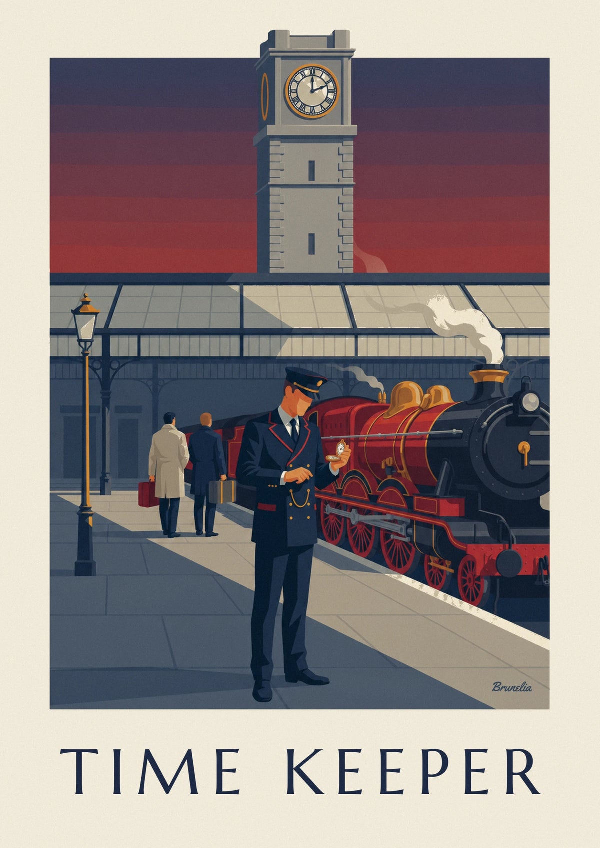 Affiche chef de gare et montre à gousset sur un quai