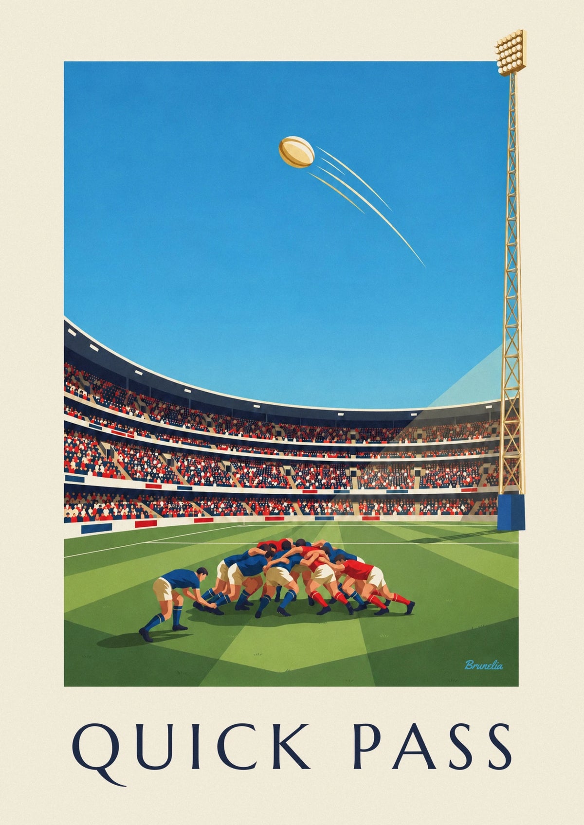 Rugby scrum-half passing from the scrum poster