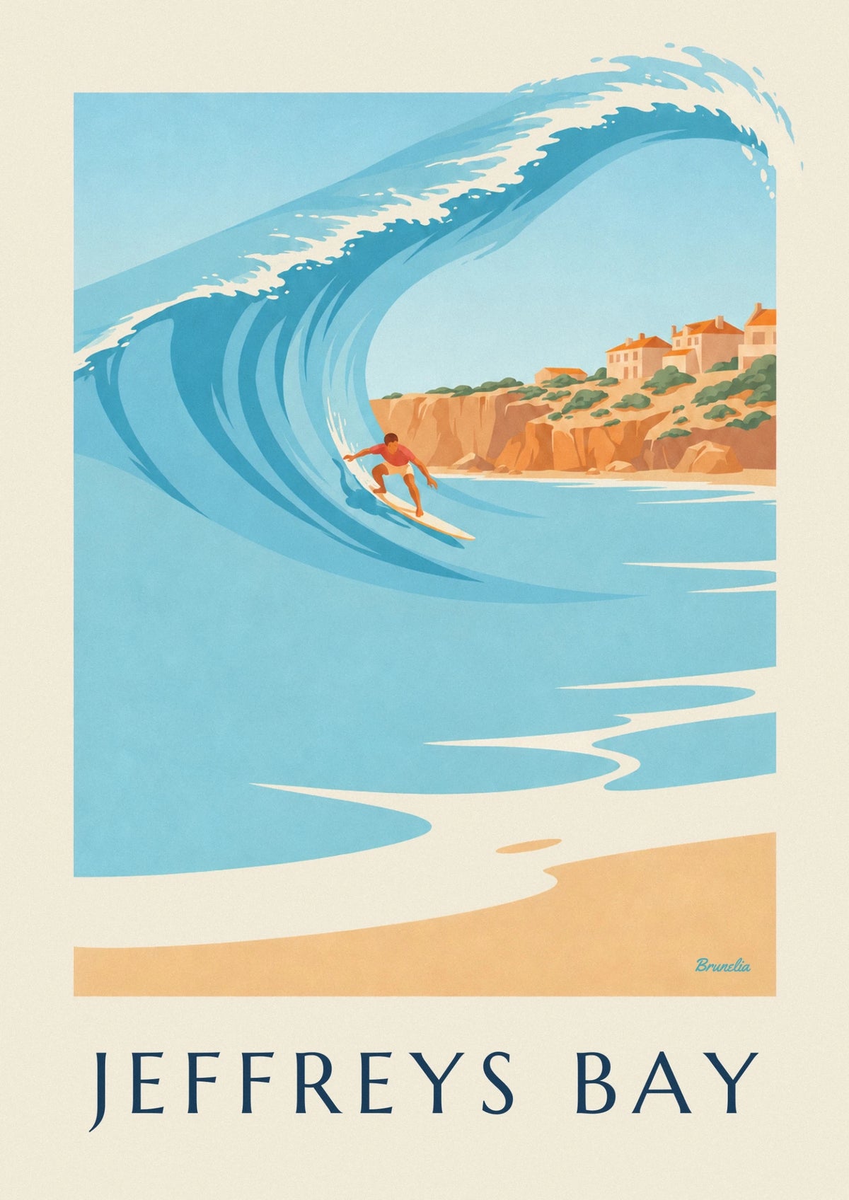 Affiche surfeur sur la vague de Jeffreys Bay