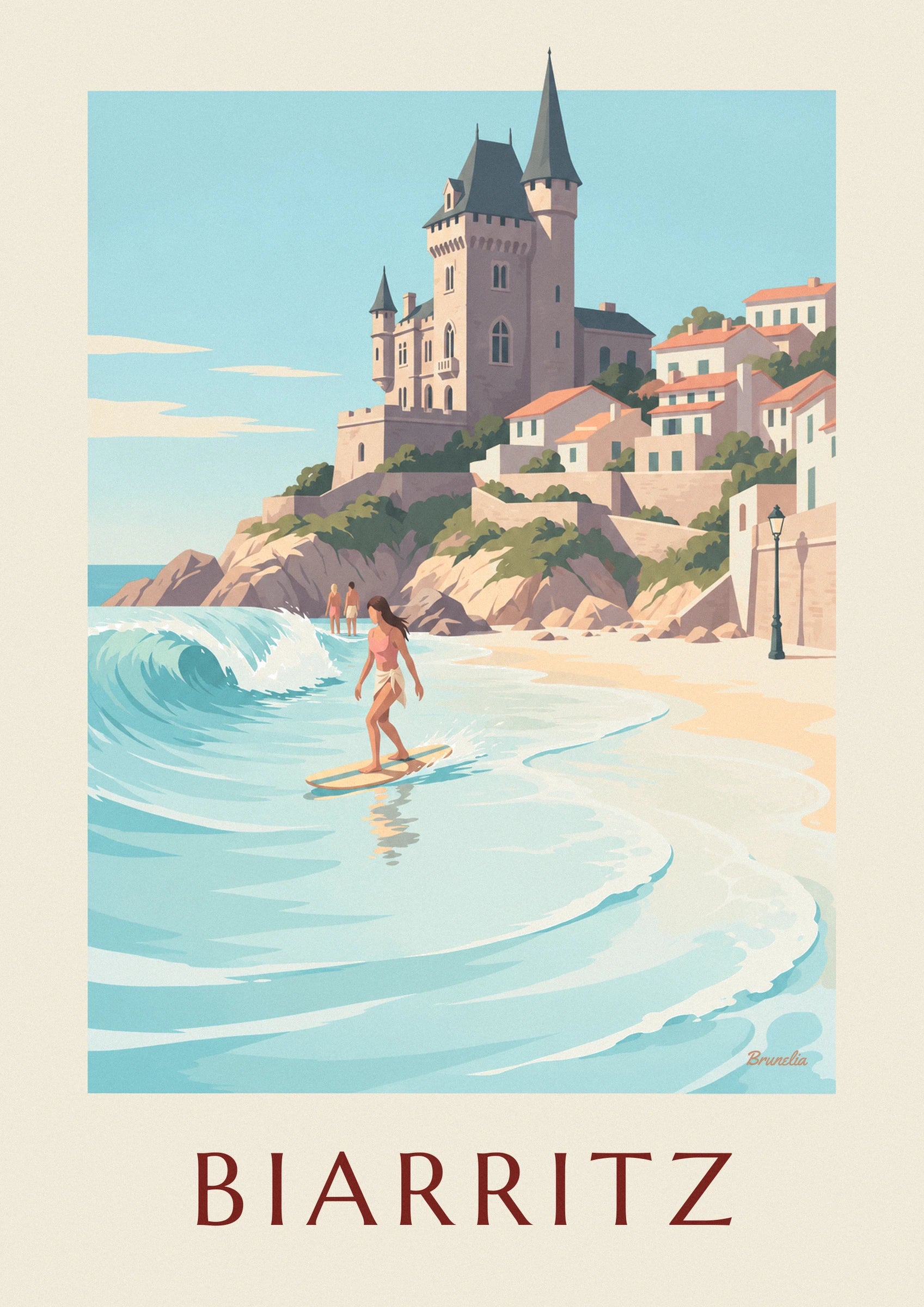 Poster Longboarderin an der Côte des Basques in Biarritz: Detail in Nahaufnahme