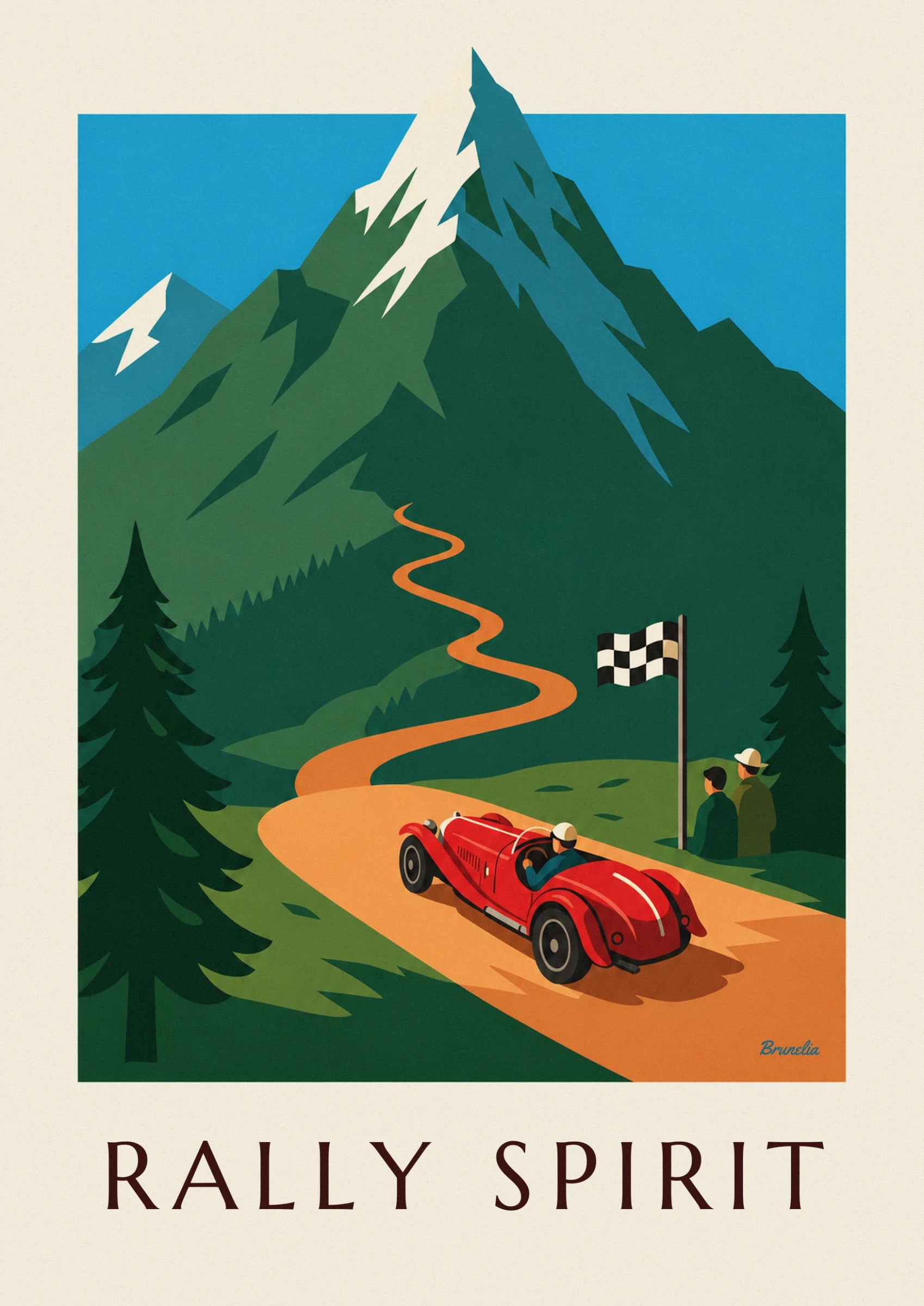 Le roadster rouge et son pilote casqué, lancés sur la piste de terre orange
