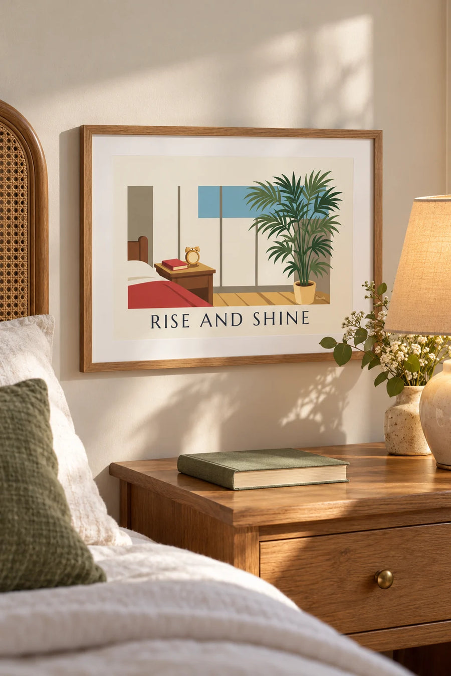 Poster mechanischer Glockenwecker im Morgenlicht: kleines A4-Format im Rahmen