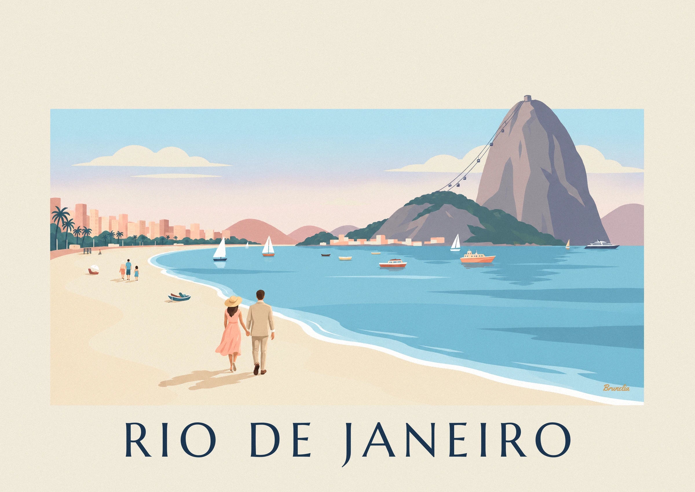 Rio couple on Botafogo beach facing Sugarloaf Mountain poster: close-up detail