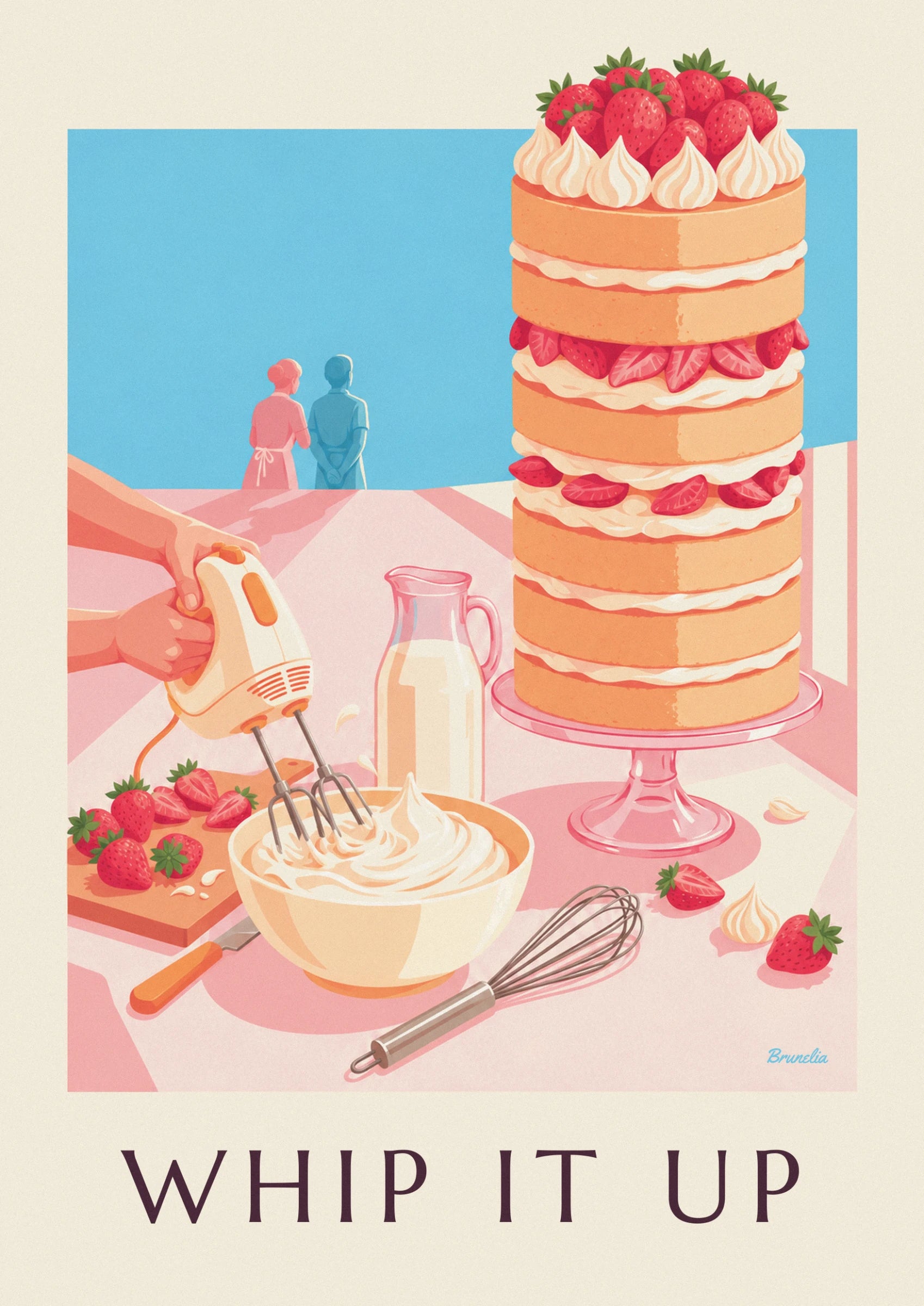 The 4-tier cake with fresh strawberries and whipped cream rosettes