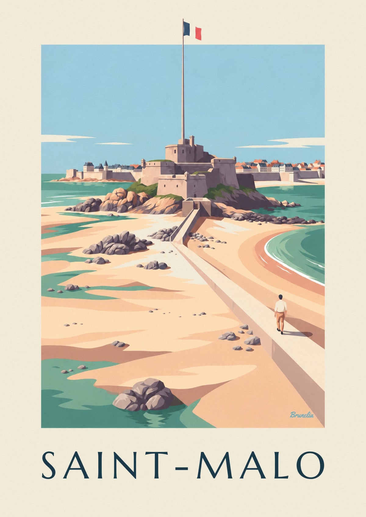 Fort National at low tide in Saint-Malo poster