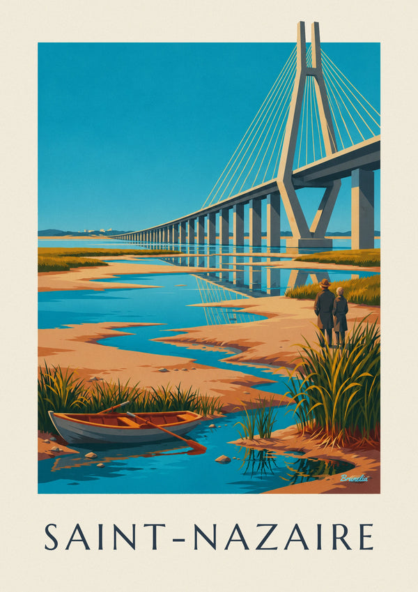 Poster Brücke von Saint-Nazaire und Boot auf der Flussmündung