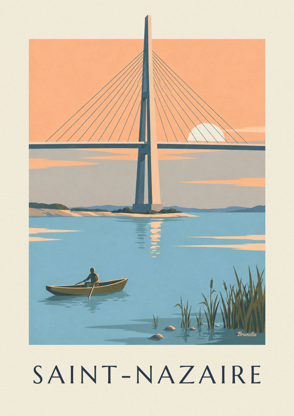 Saint-Nazaire bridge and rowboat on the estuary poster