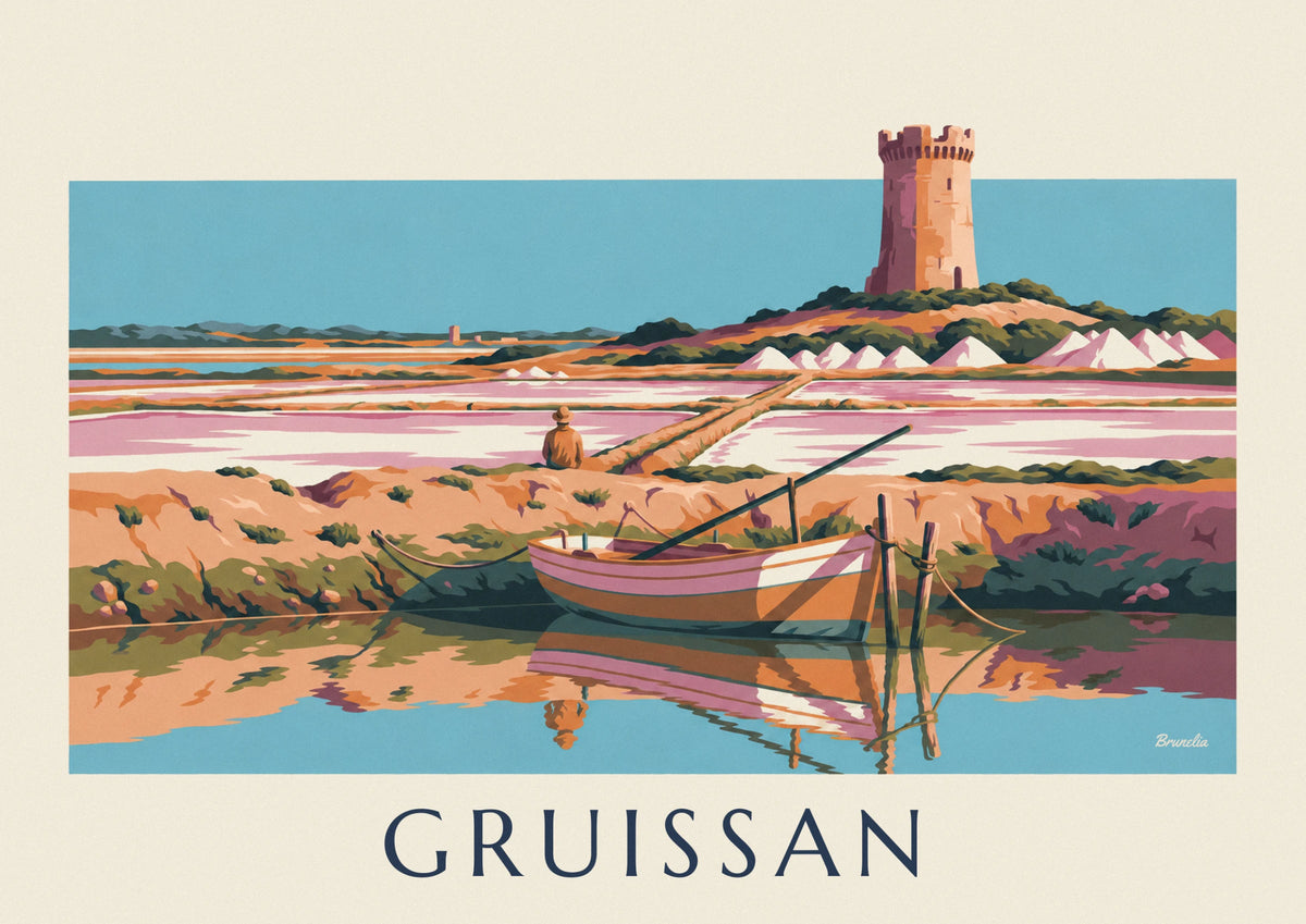 Gruissan salt flats boat and mooring post poster