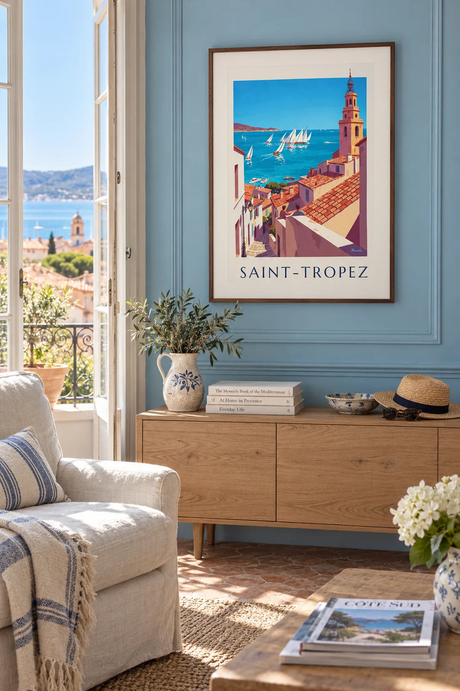 Sailboat regatta off Saint-Tropez poster: framed on the wall