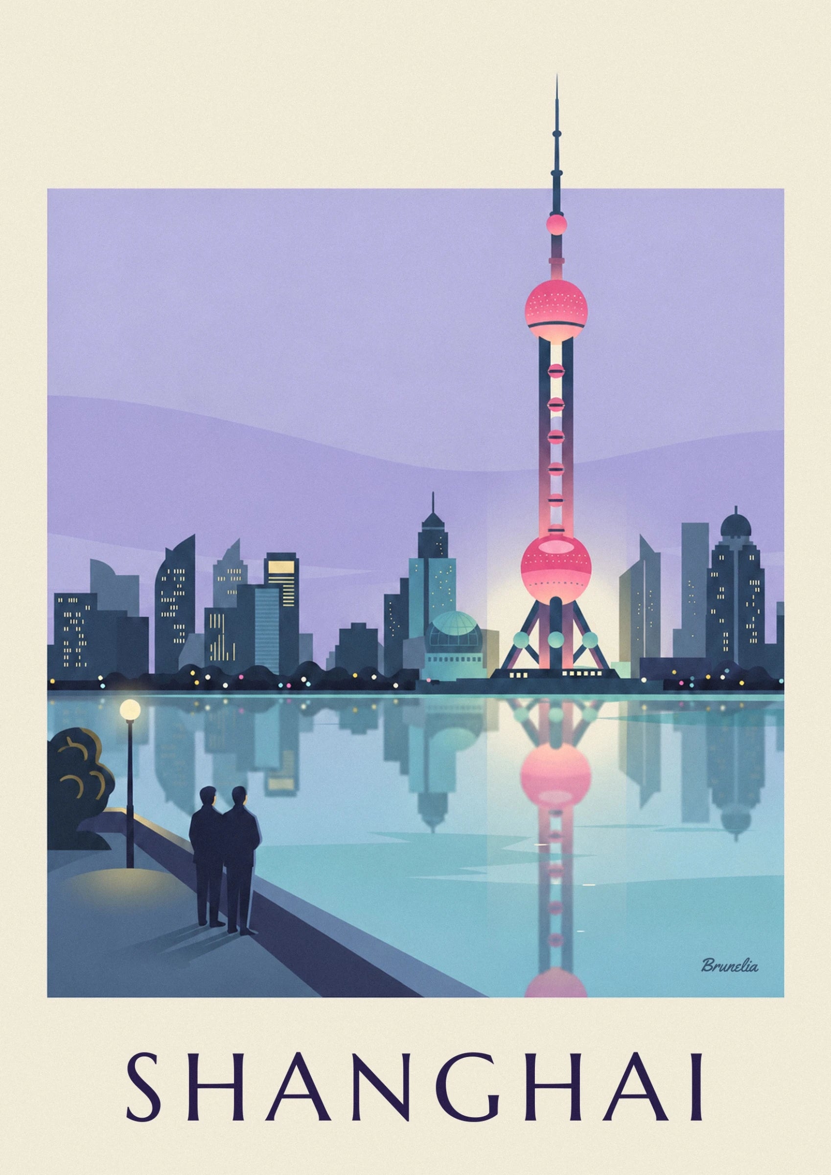 La tour de la Perle de l’Orient, avec ses sphères roses sur fond mauve