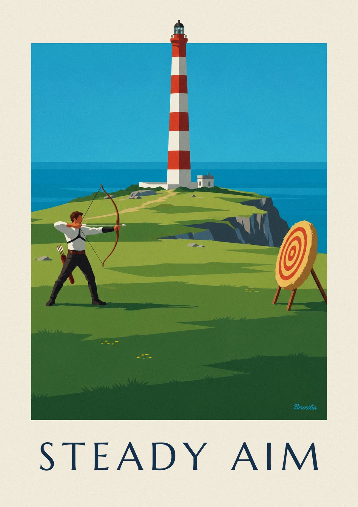 Archer on a cliff facing the sea and lighthouse poster