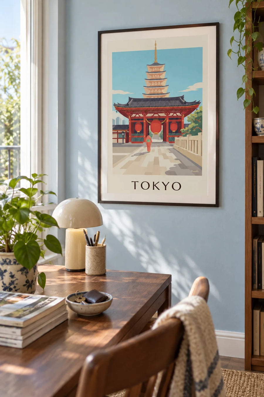 Poster of the Senso-ji temple and its large red lantern in Tokyo: framed on the wall