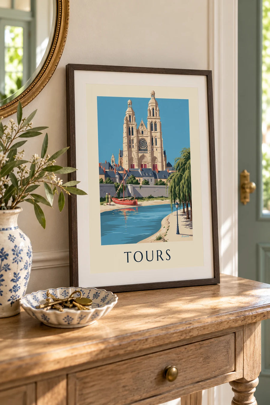Poster Kathedrale von Tours und Loire-Ufer: kleines A4-Format im Rahmen