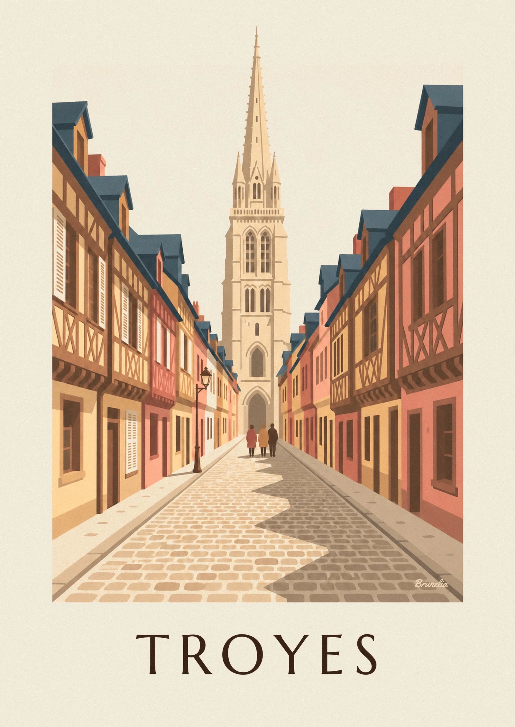 The pale stone tower of the cathedral of Troyes, with tall pointed windows