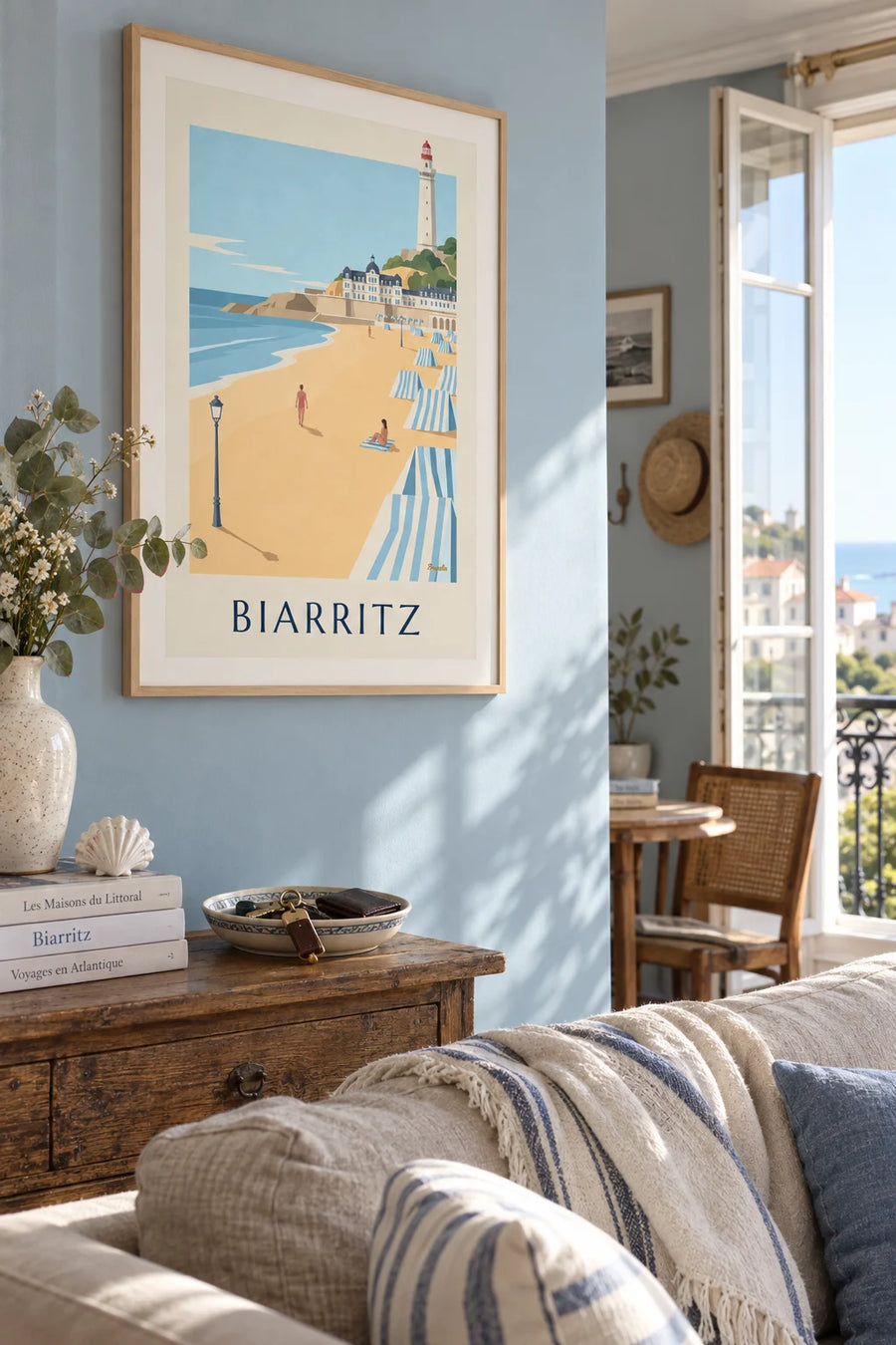 Poster of Grande Plage and the Hôtel du Palais in Biarritz: framed on the wall
