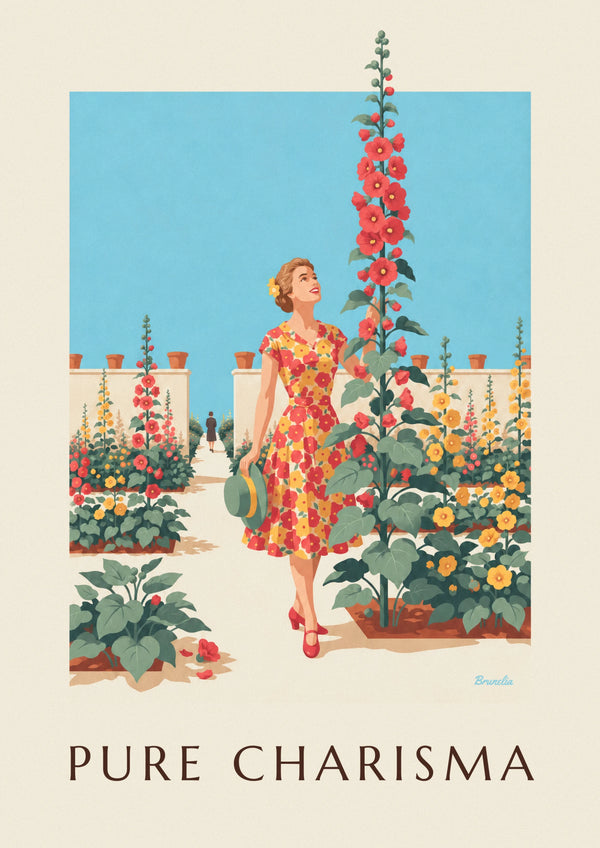 Sunny garden woman in floral dress poster